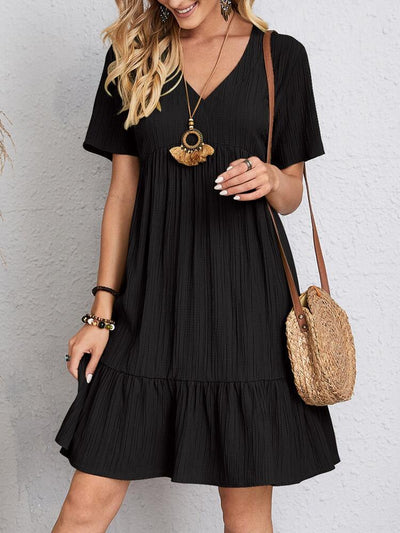 V-neck Short Sleeve Dress Summer Fashion Casual Loose Ruffled Dresses Beach Clothing Women