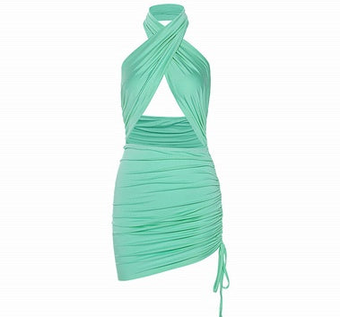 Solid Color Hanging Neck Sexy Backless Dresses