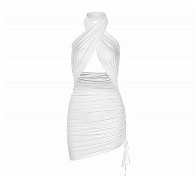 Solid Color Hanging Neck Sexy Backless Dresses