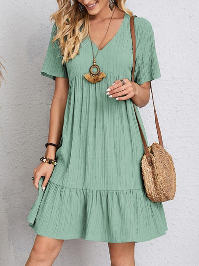 V-neck Short Sleeve Dress Summer Fashion Casual Loose Ruffled Dresses Beach Clothing Women