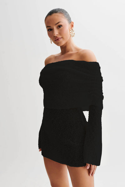 Dames Hollow-out Lange mouwen Off-shoulder jurk Korte rok