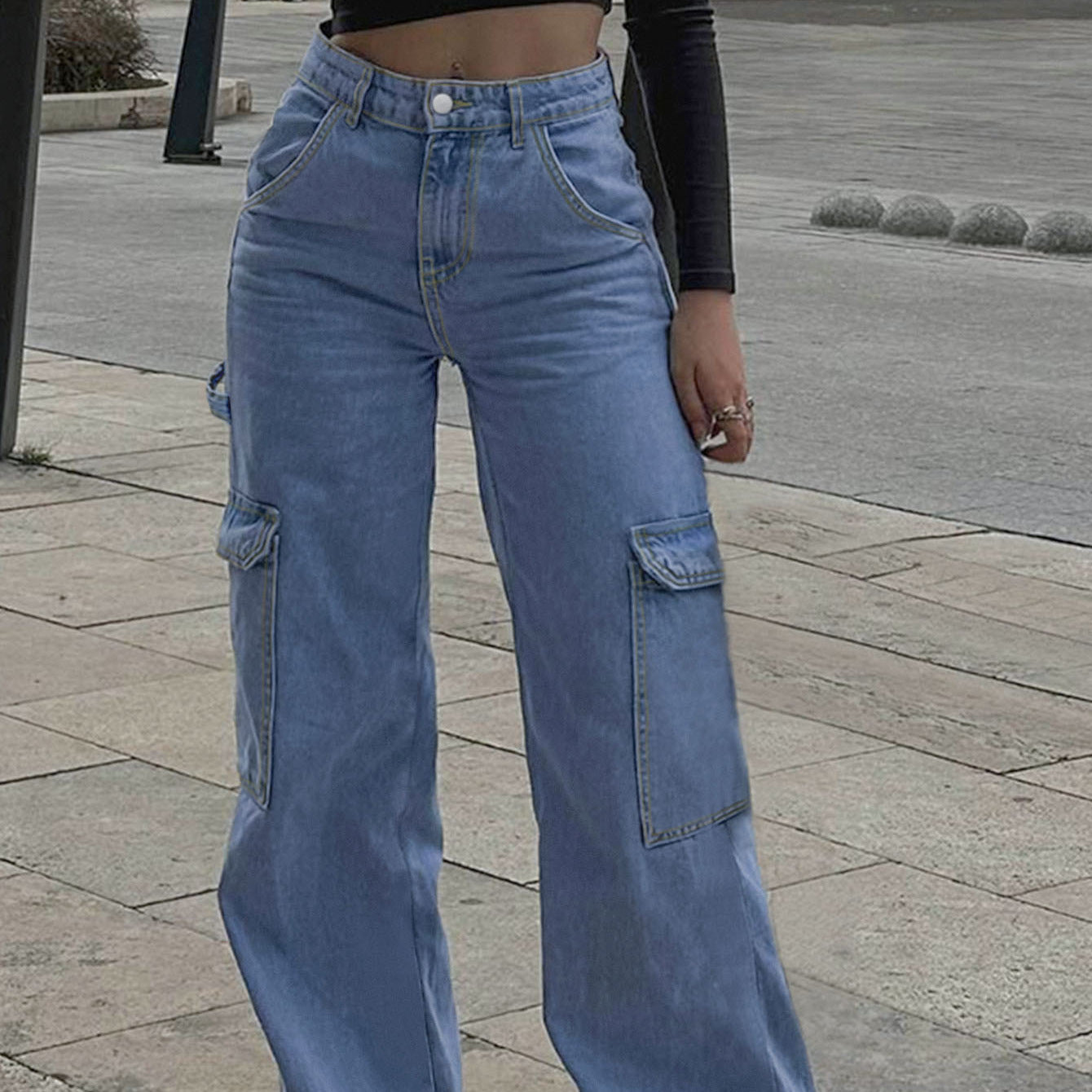 Women's Fashion Personality All-matching Straight Jeans