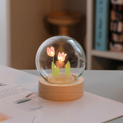 Artificial Tulip Flower Night Light Ornaments Handmade DIY Bedside Lamp LED Night Lamp Bedroom Decor Birthday Gifts Table Lamp